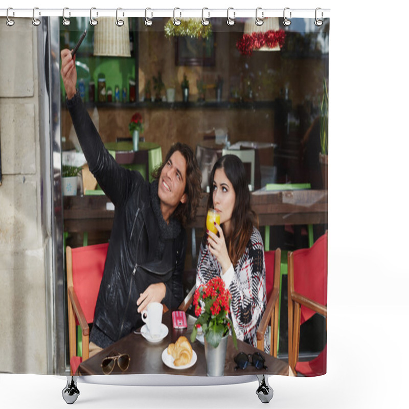 Personality  Couple In Love Makiing Self Portrait Shower Curtains