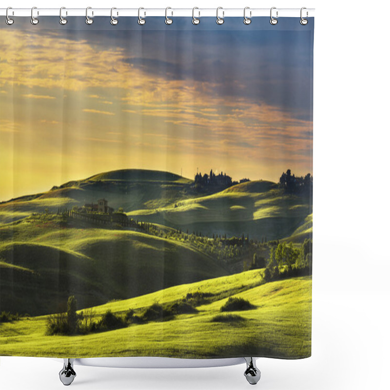 Personality  Tuscany Spring, Rolling Hills On Sunset. Shower Curtains