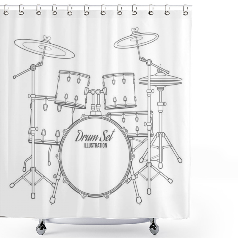 Personality  Dark Contour Vector Drum Set Technical Illustration Shower Curtains