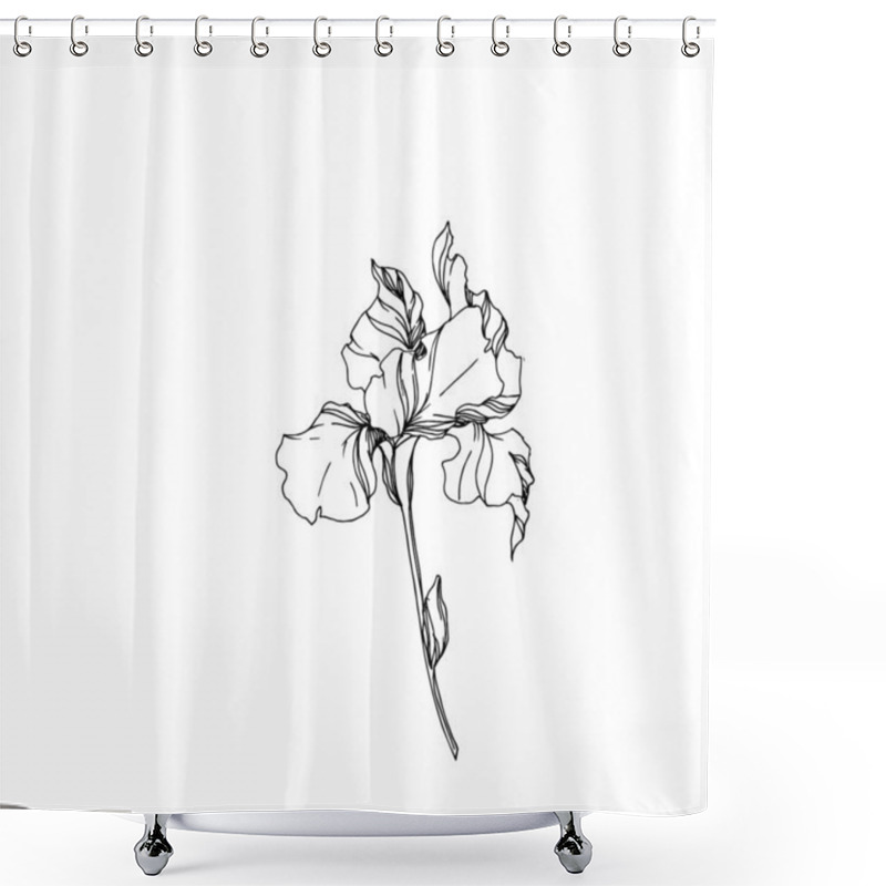 Personality  Vector Iris Floral Botanical Flowers. Black And White Engraved Ink Art. Isolated Irises Illustration Element. Shower Curtains