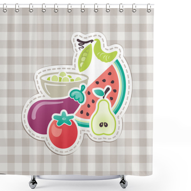 Personality  Fruits And Vegetables With Checkered Tablecloth Shower Curtains