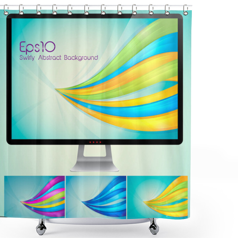 Personality  Curvy Abstract Background With Monitor Shower Curtains