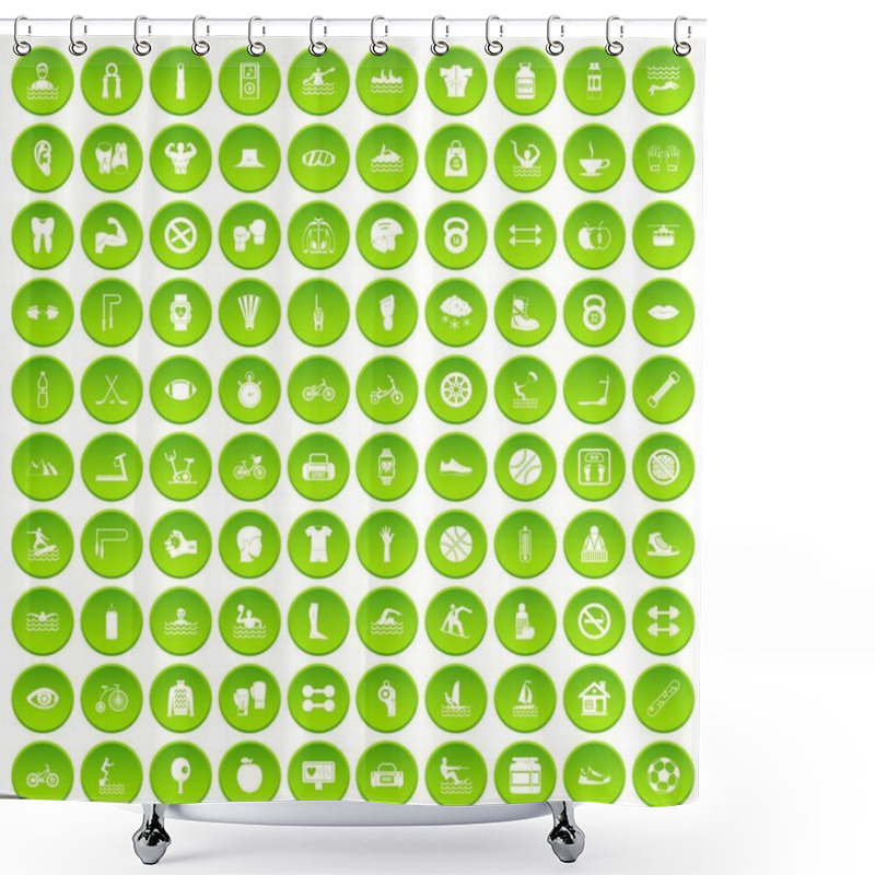 Personality  100 Men Health Icons Set Green Shower Curtains