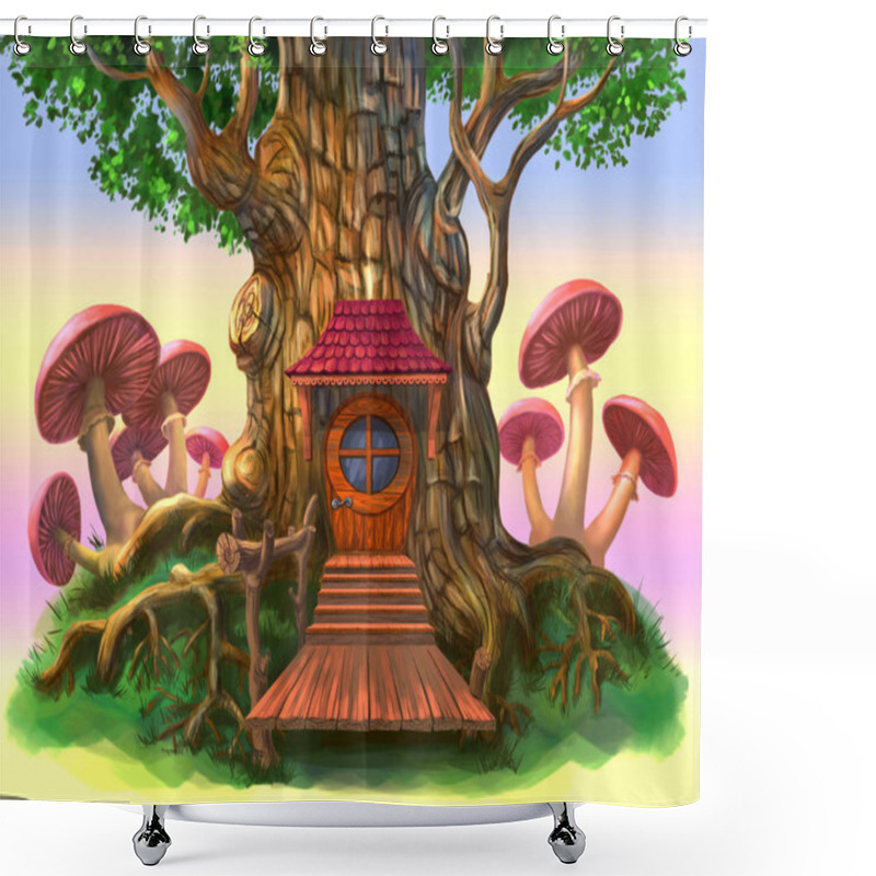 Personality  Fairy-tale House In The Tree Shower Curtains