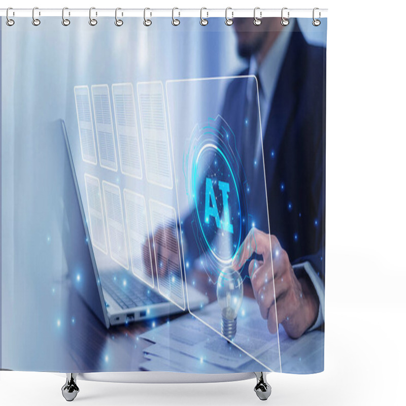 Personality  Businessman Use AI Technology Enhances Business Intelligence By Providing Real-time Data Analysis And Forecasting Capabilities Shower Curtains