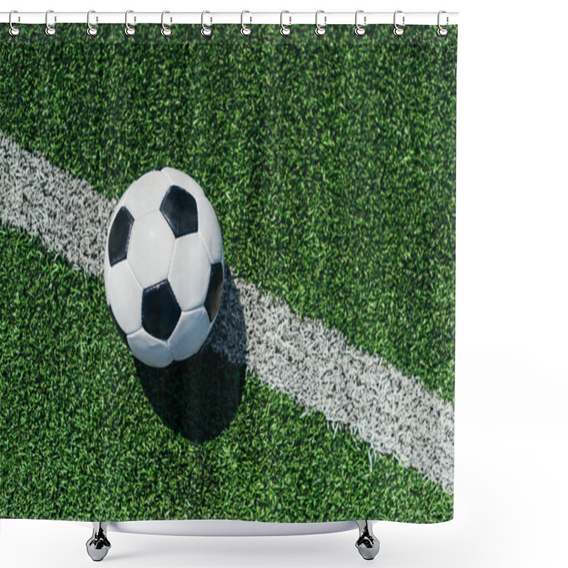 Personality  Top View Of Football Ball On Green Grass With White Line Shower Curtains