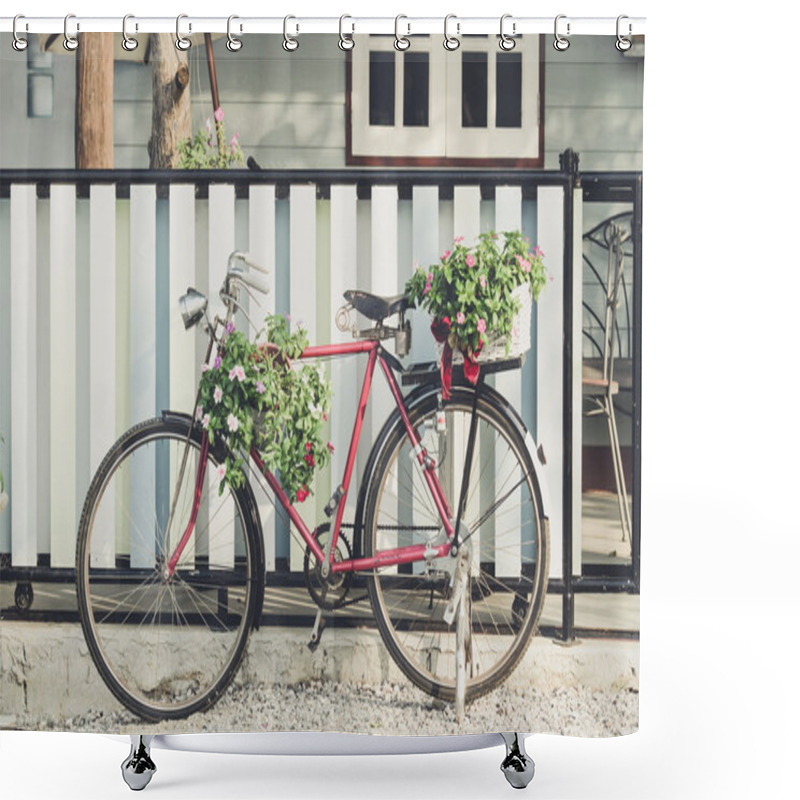 Personality  Old Bicycle And Flowers Shower Curtains