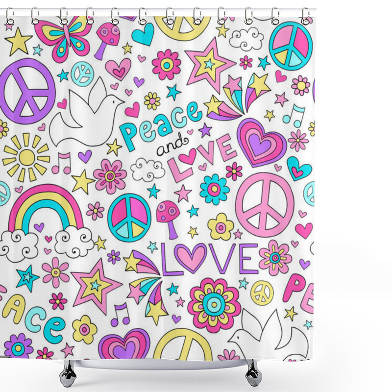 Personality  Peace And Love Doodles Seamless Repeat Pattern Design Shower Curtains