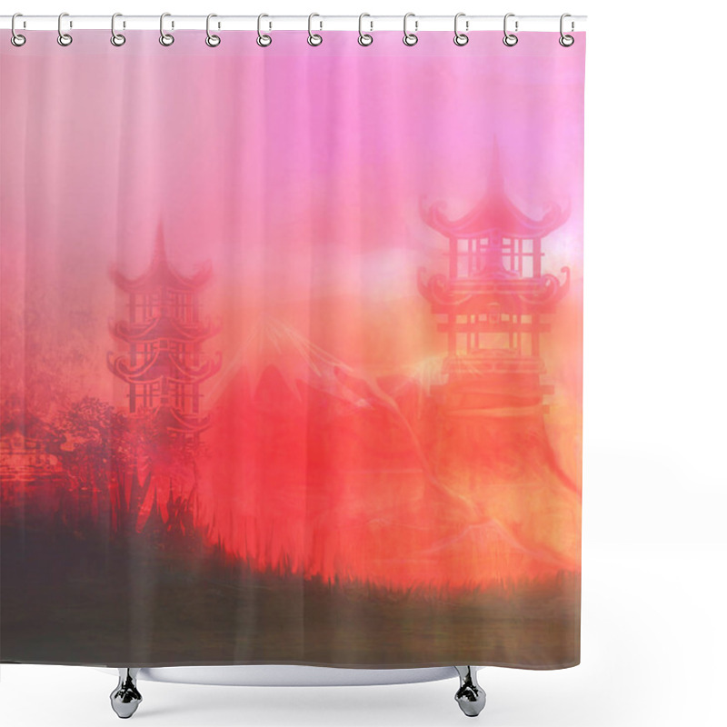 Personality  Abstract Asian Landscape During Sunset Shower Curtains