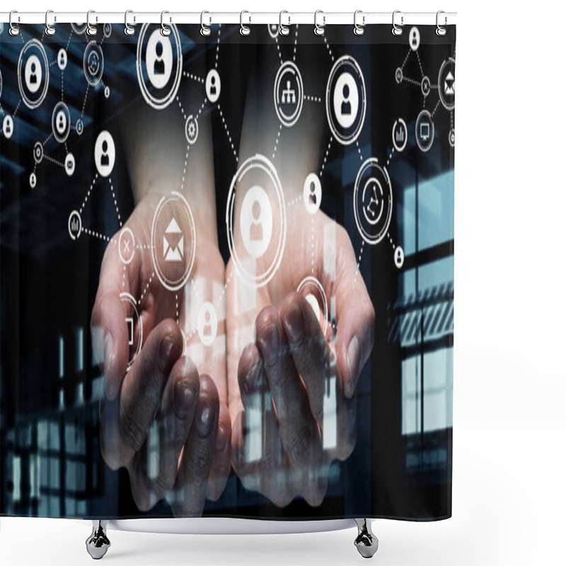 Personality  Social Interaction Concept . 3D Render Shower Curtains