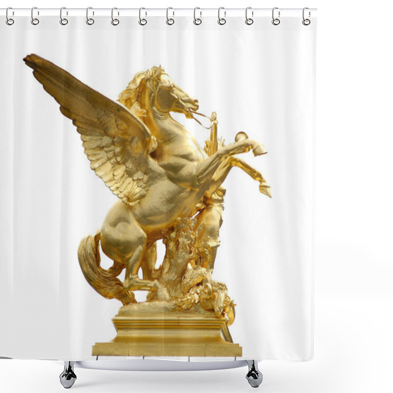 Personality  Golden Horse Statue On A Paris Bridge Shower Curtains