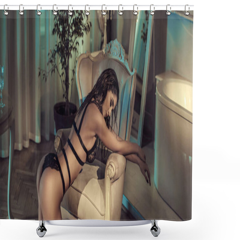 Personality  Sexy Brunette Lady In A Stylish Bathroom Shower Curtains