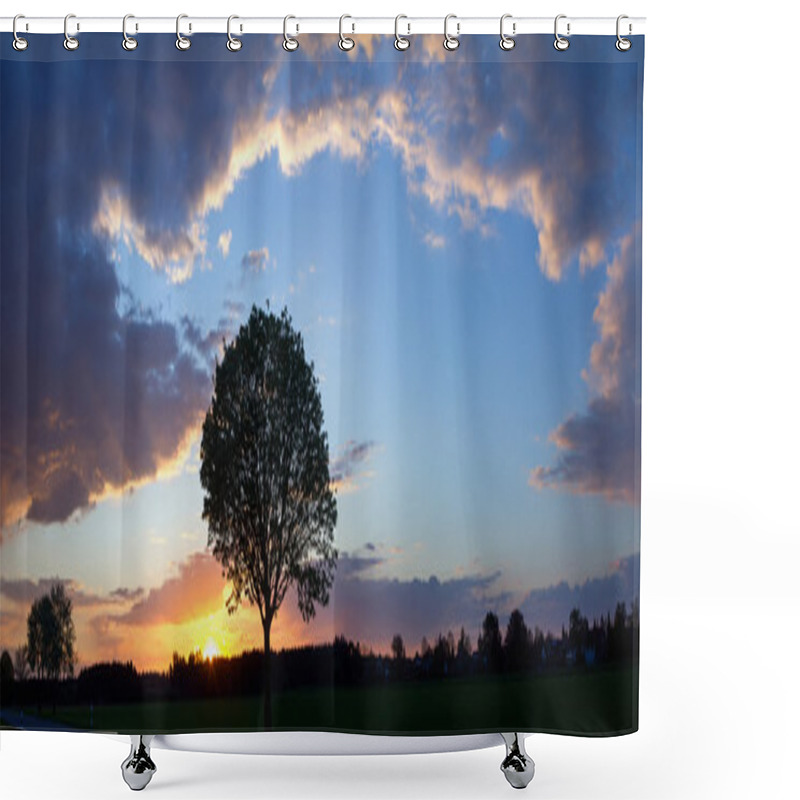 Personality  Romantic Sunset With Tree Silhouette And Clouds Shower Curtains