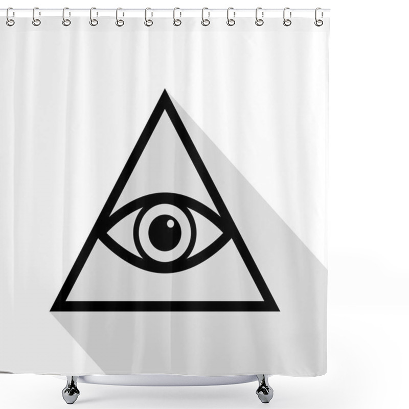 Personality  All Seeing Eye Pyramid Symbol. Freemason And Spiritual. Black Icon With Flat Style Shadow Path. Shower Curtains