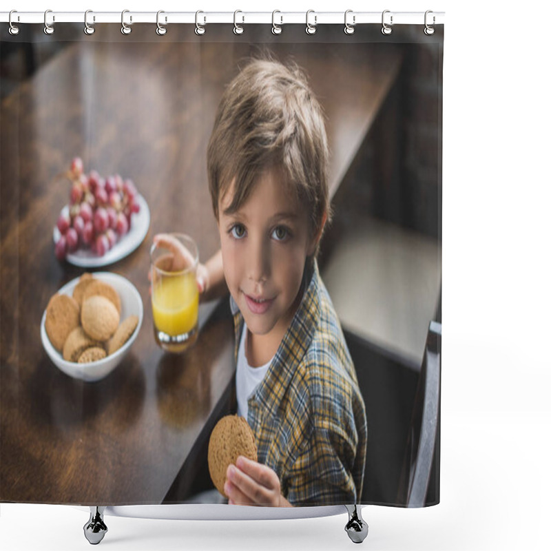 Personality  Little Boy During Breakfast At Home Shower Curtains