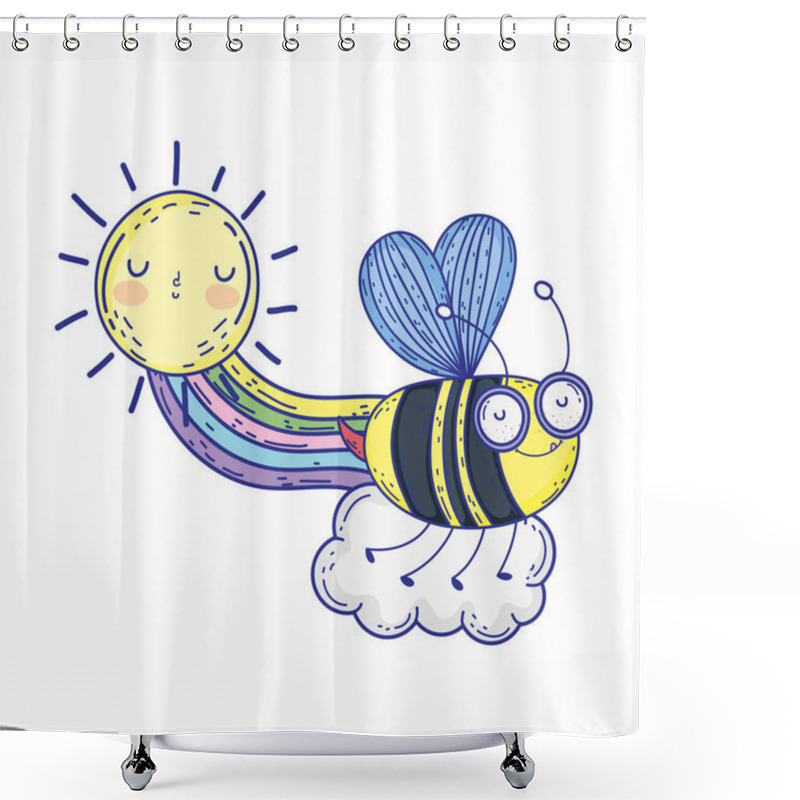 Personality  Beautiful Bee Flying With Rainbow And Sun Shower Curtains