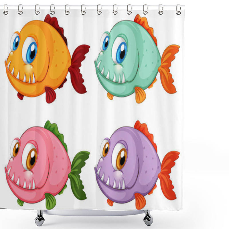 Personality  Four Vibrant Fish With Big Eyes And Teeth Shower Curtains