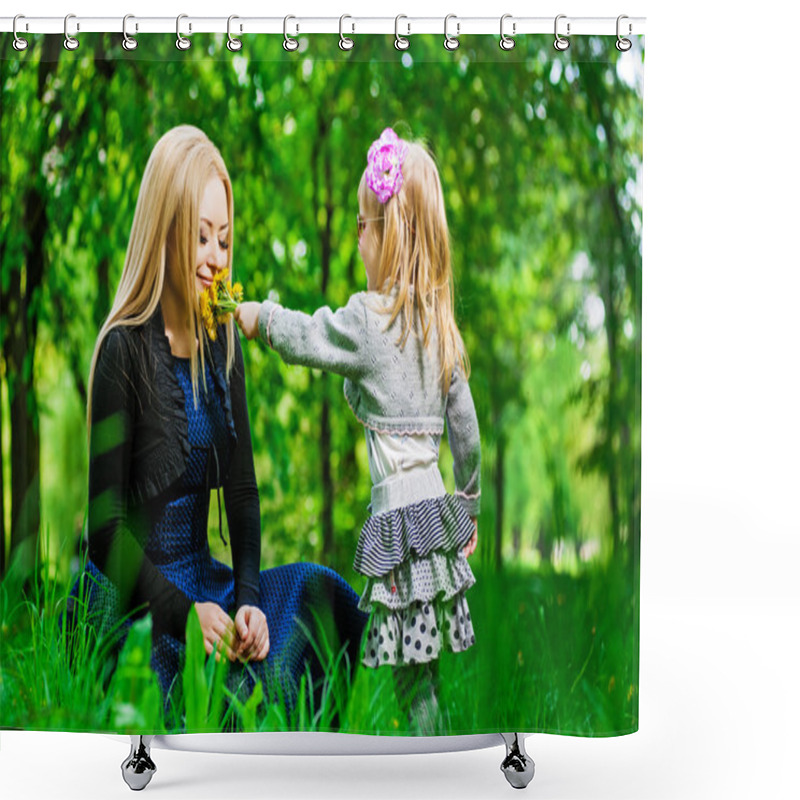 Personality  Mother And Little Daughter In Green Park  Shower Curtains