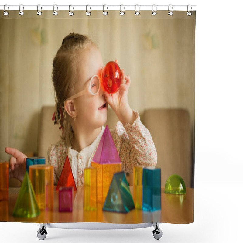 Personality  Girl With Down Syndrome Playing With Geometrical Shapes Shower Curtains