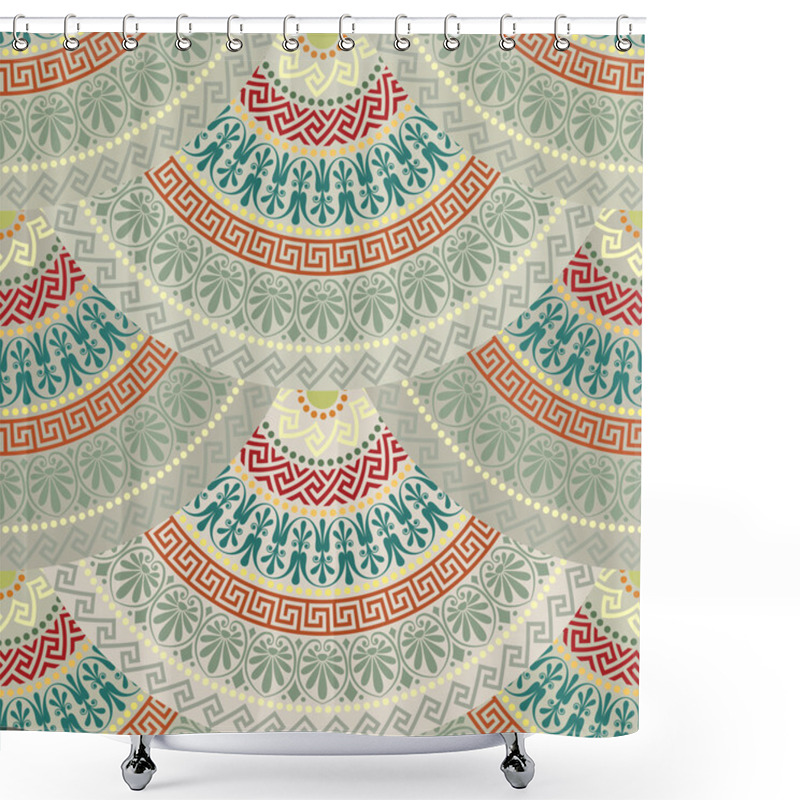 Personality  Vector Seamless Greek Round Ornament, Meander Shower Curtains