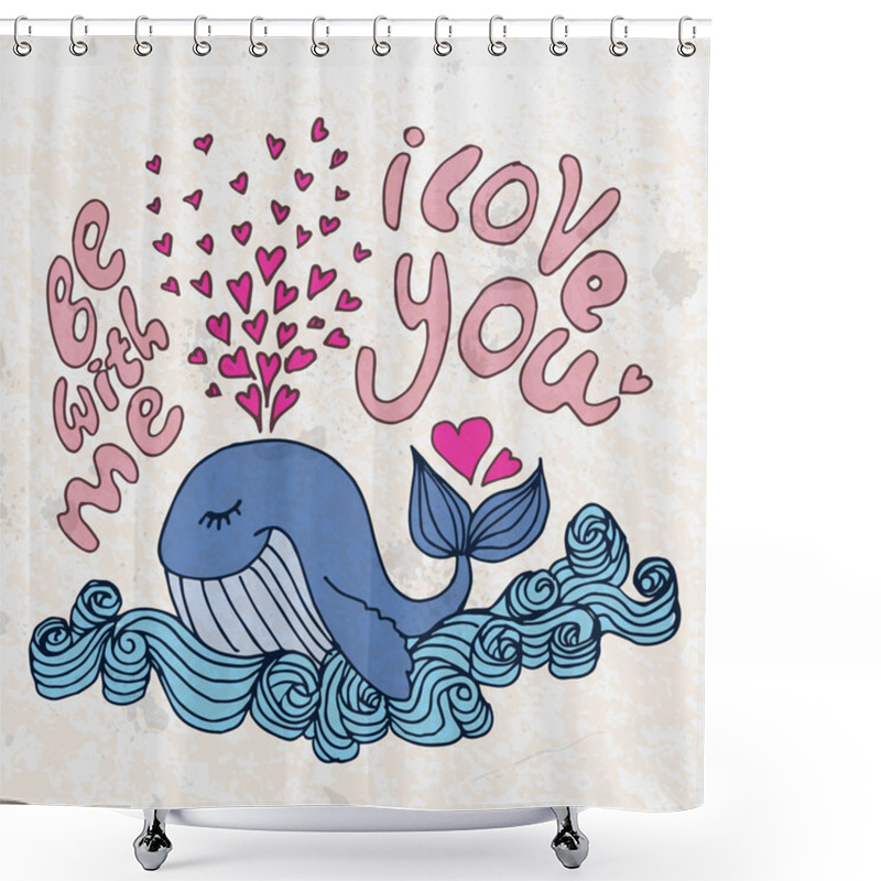 Personality  Greetings Card With Cute Animals - Whale And Lettering Shower Curtains