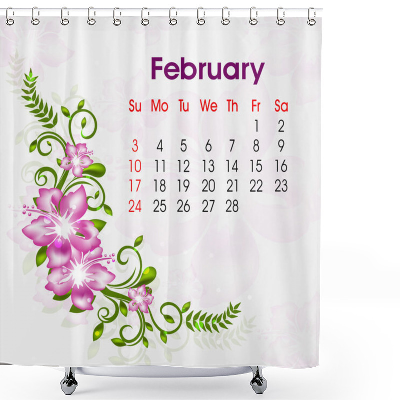 Personality  Floral Decorated, February Month Calender 2013. EPS 10. Shower Curtains