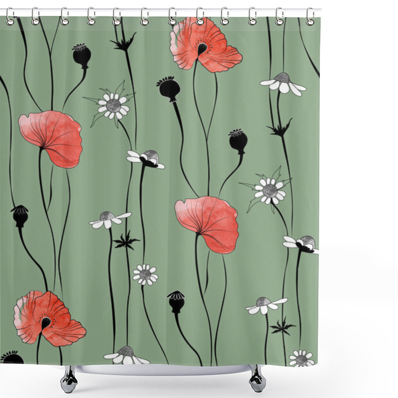 Personality  Pattern In The Form Of Poppies Shower Curtains