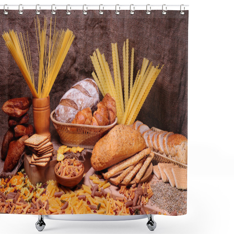 Personality  Different Bread Arranged On Table Shower Curtains