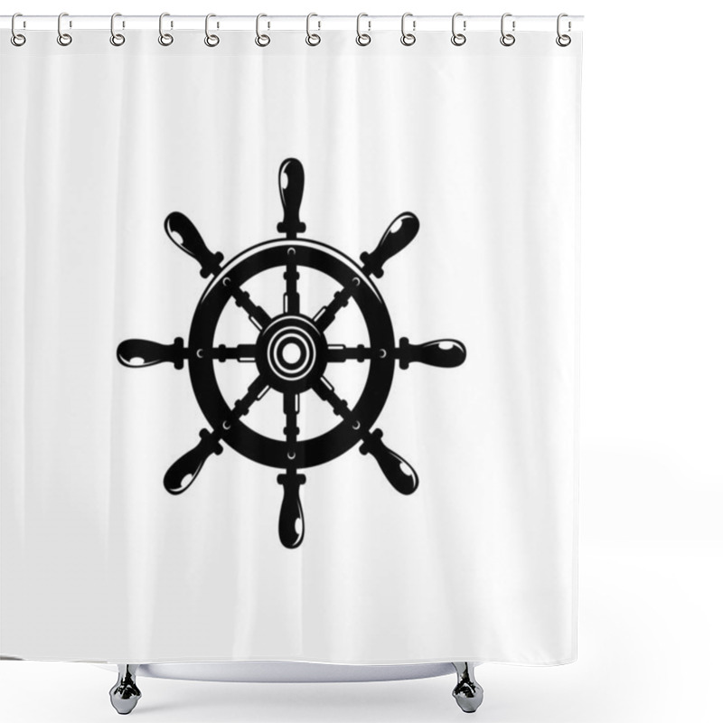 Personality  Ship Steering Wheel With Anchors Contour Vector Illustration. Sailing, Maritime Linear Black Symbol. Antique, Vintage Rudder, Steering Wheel Outline Drawing. Sailor Tattoo Design, Harbor, Vessel Logo Shower Curtains