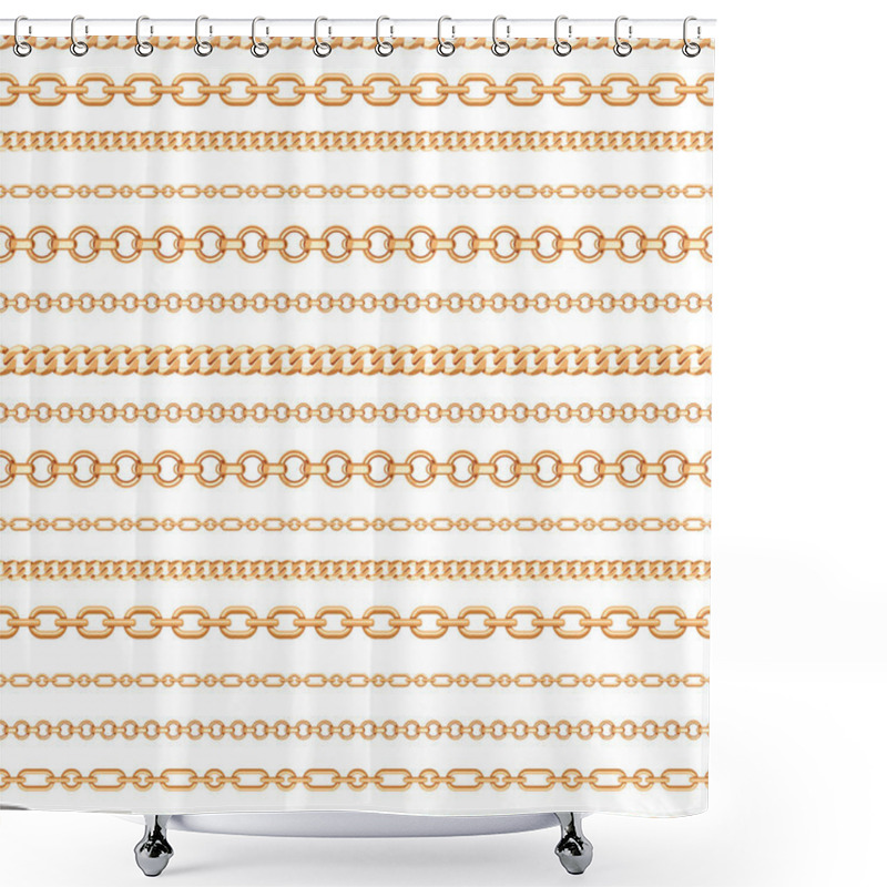 Personality  Seamless Pattern Of Gold Chain Lines On White Background. Vector Illustration Shower Curtains