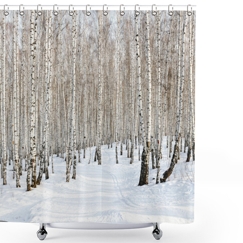 Personality  Ski Run In A Winter Birch Forest Shower Curtains