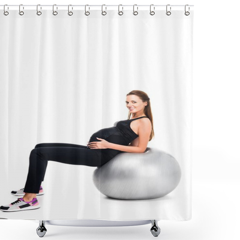 Personality  Pregnant Woman Exercising On Fitness Ball Shower Curtains