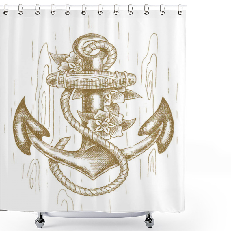 Personality  Sea Anchor With Rope And Flowers Drawn By Hand Shower Curtains