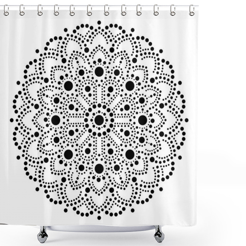 Personality  Aboriginal Dot Painting Mandala, Australian Ethnic Design, Gypsy Vector Dots Pattern Ethnic Style In Black. Abstract Mandala With Dots, Circles Inspired By Traditional, Indigenous Art From Australia, Geometric Monochrome Composition Shower Curtains