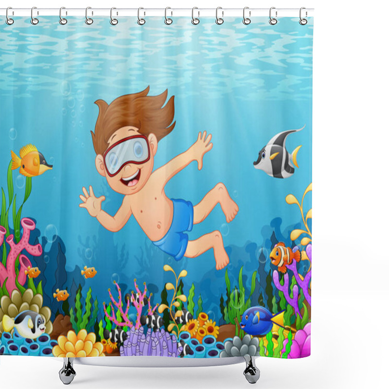 Personality  Little Boy Diving In The Sea Shower Curtains