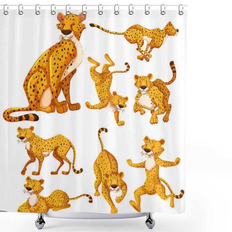 Personality  Set Of Cheetah Cartoon Character Illustration Shower Curtains