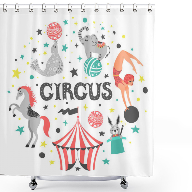 Personality  Vector Illustration Of Circus Animal. Cute Cartoon Characters. Isolated On White Shower Curtains