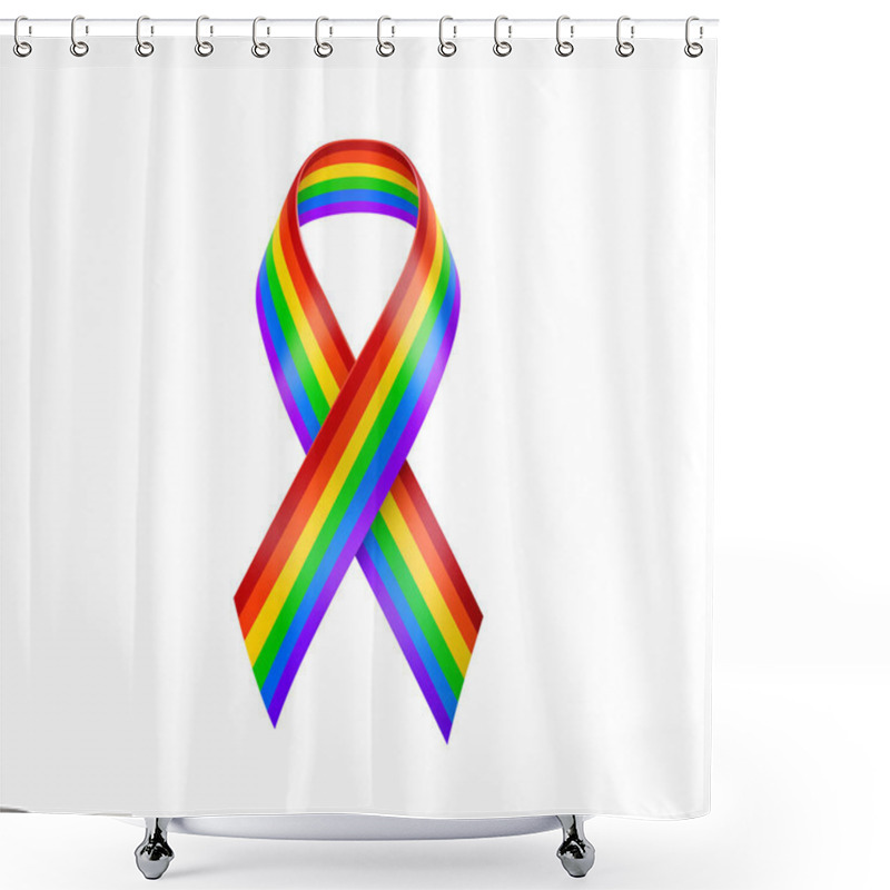 Personality  Realistic LGBT Ribbon. Rainbow Ribbon. LGBT Support Symbol And Flag. Vector Illustration Shower Curtains