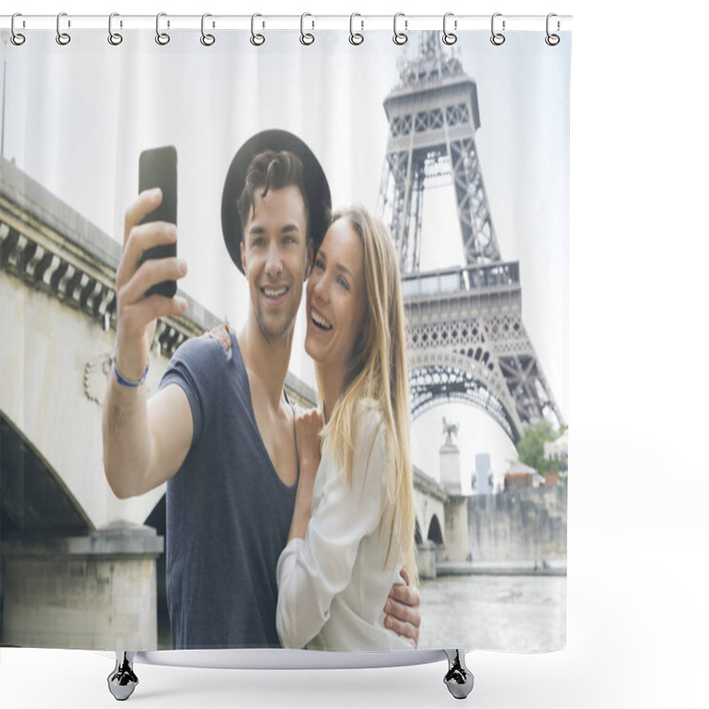 Personality  Young Couple Visiting Paris Shower Curtains