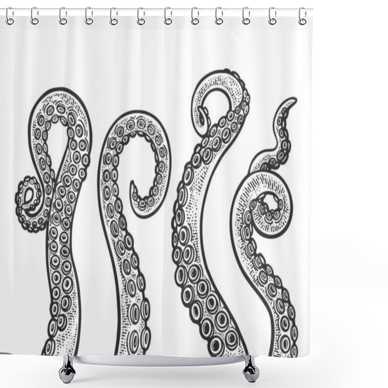 Personality  Octopus Tentacle Set Sketch Engraving Vector Illustration. T-shirt Apparel Print Design. Scratch Board Imitation. Black And White Hand Drawn Image. Shower Curtains