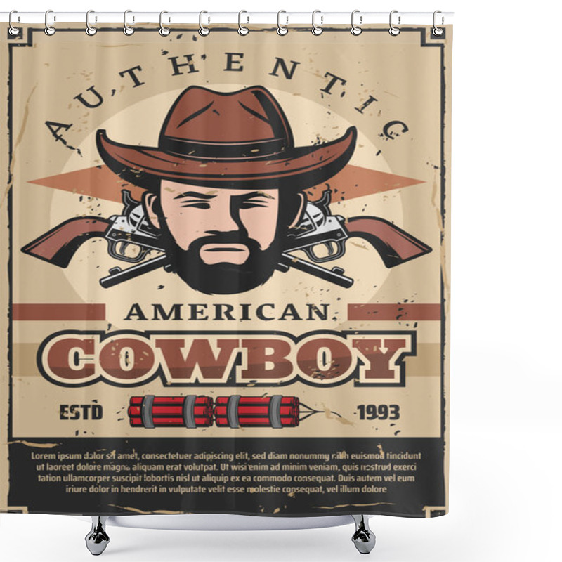 Personality  American Cowboy Retro Poster With Man And Revolver Shower Curtains