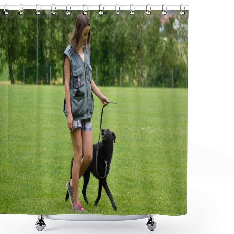 Personality  Teenagers With Their Dog Shower Curtains