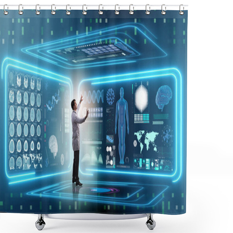 Personality  Man Doctor In Futuristic Medicine Medical Concept Shower Curtains