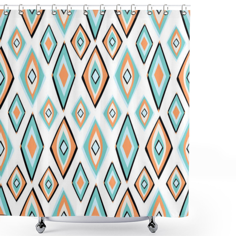 Personality  Orange Green Blue Geometric Seamless Pattern In African Style Wi Shower Curtains