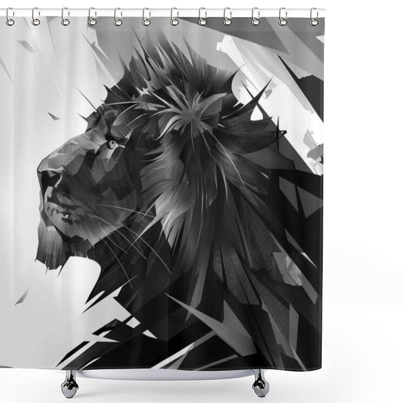 Personality  Hand Drawn Monochrome Portrait Of Lion Face On Abstract Background Shower Curtains