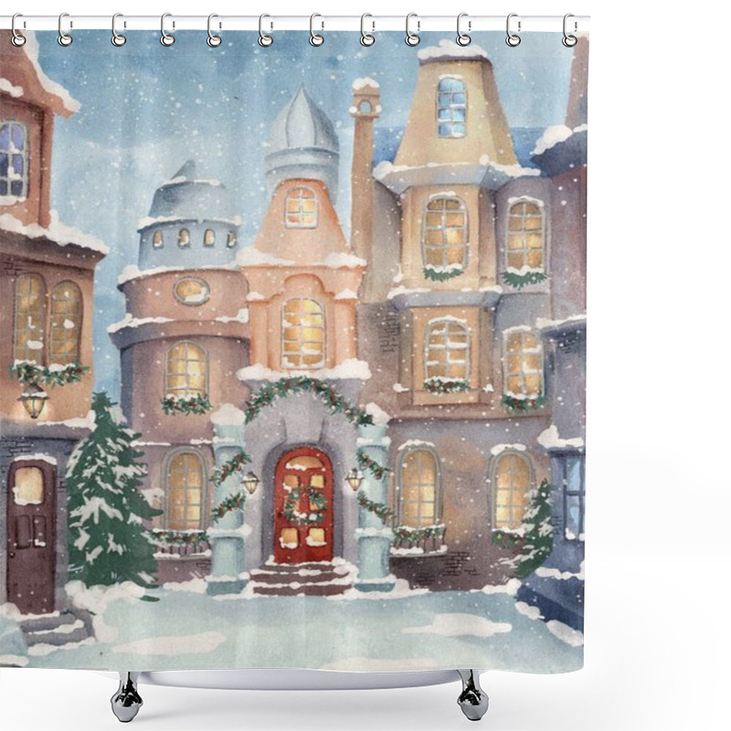 Personality  Christmas Snowy Village Card, Winter Holidays Card Shower Curtains