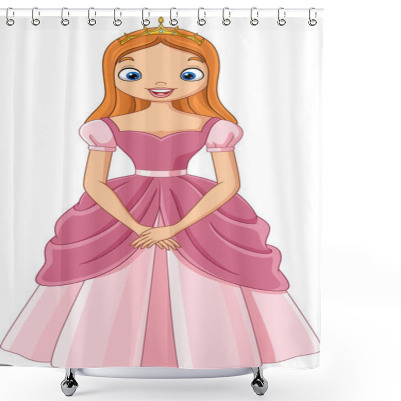 Personality  Vector Illustration Of Cartoon Beautiful Princess In Pink Dress Shower Curtains