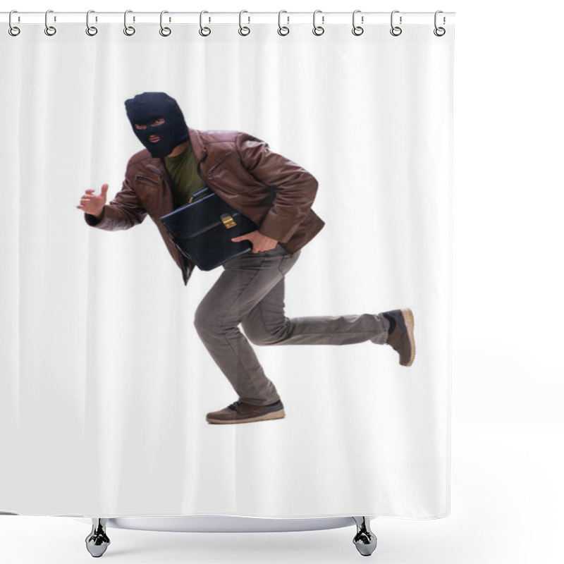 Personality  Robber Wearing Balaclava Isolated On White Background Shower Curtains