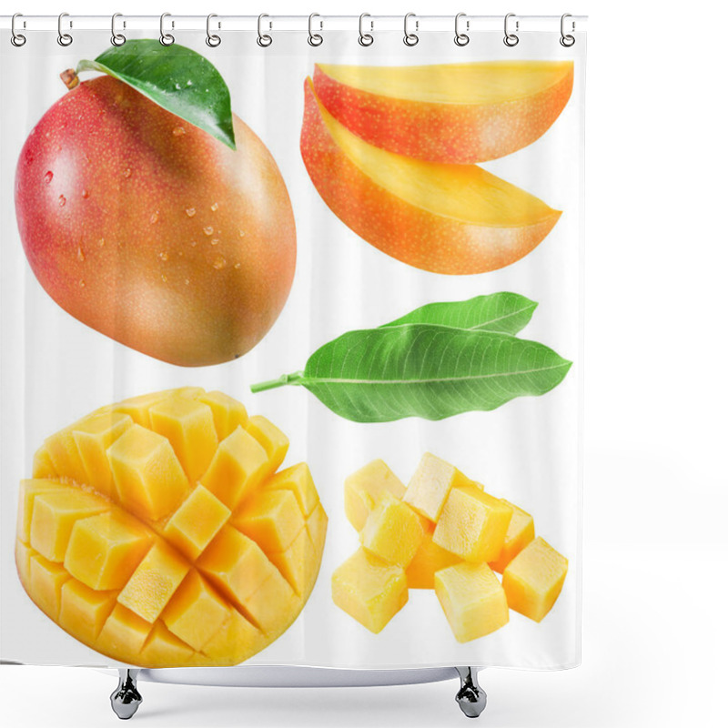 Personality  Set Of Mango Fruits, Mango Slices And Leaf. Clipping Path For Ea Shower Curtains