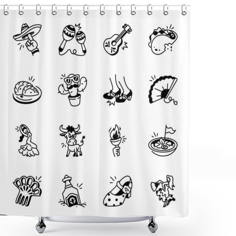 Personality  Collection Of Hand Drawn Spanish Doodle Icons  Shower Curtains